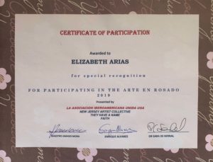 Foto del Certificado 10-27-2019 Certificado de Participación - Arte en Rosado en contra del Cáncer