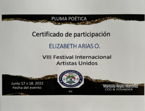 Certificado VIII Festival Internacional Artistas Unidos