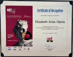 Certificado de Reconocimiento en el Salon Internacional de Arte Contemporáneo en el Carrusel de Louvre