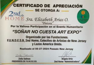 Certificado Colectivo de Artistas de NJ y Lazos América Unida