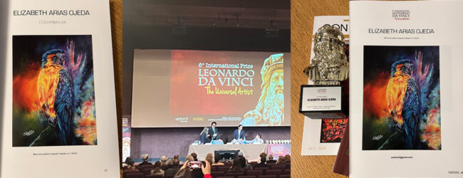 Trofeo, el libro Contemporáneo y el catálogo entregado en el Auditorio del Museo de Ciencia y Tecnología Leonardo Da Vinci
