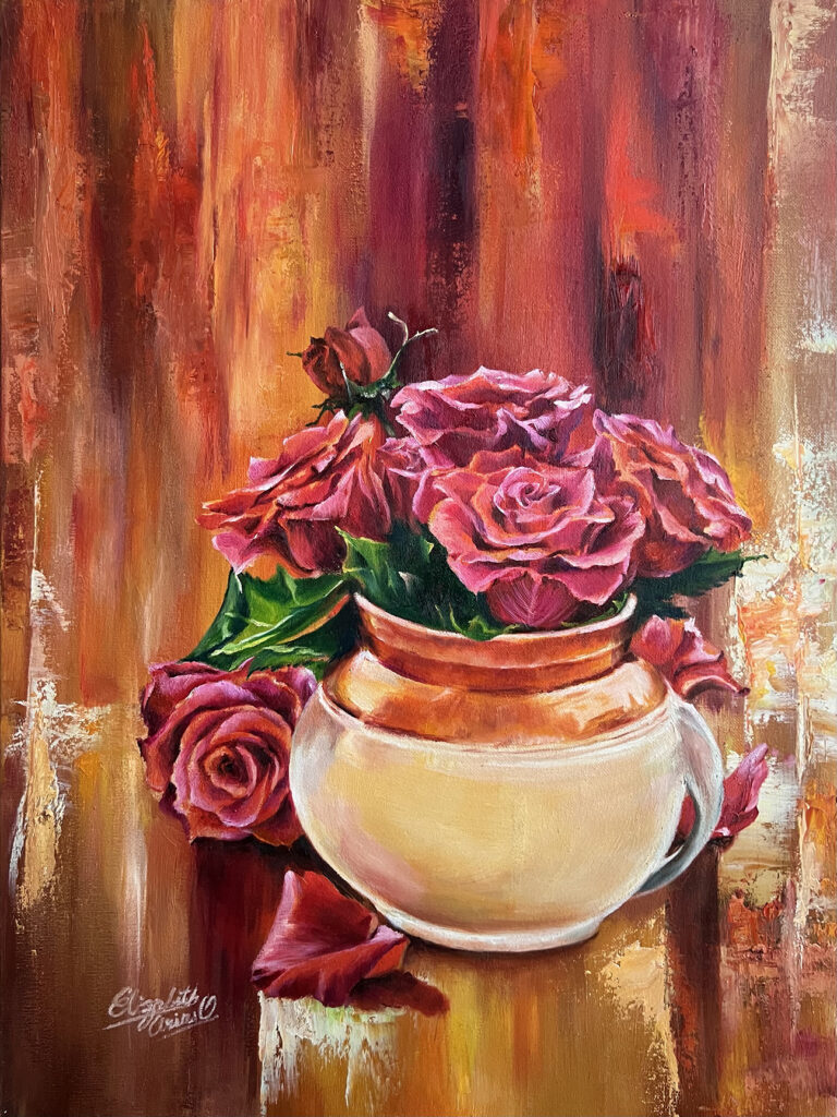 Cerámica y rosas, Oleo sobre canvas
